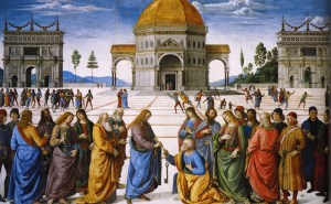 Christ Handing the Keys to St Peter, Pietro Perugino, 1481-82, Sistine Chapel, Vatican.