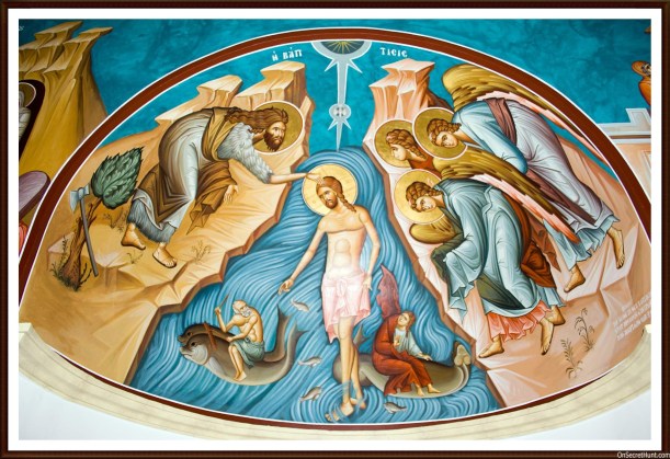 The Baptism of Jesus, fresco, Orthodox Church of St John the Baptist, Bethany-beyond-the-Jordan, Jordan.
