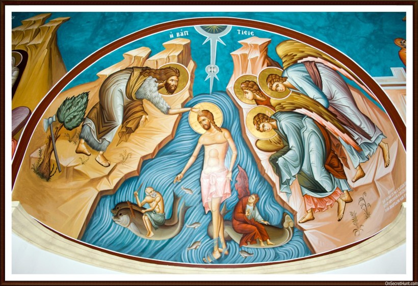 The Baptism of Jesus, fresco, Orthodox Church of St John the Baptist, Bethany-beyond-the-Jordan, Jordan.