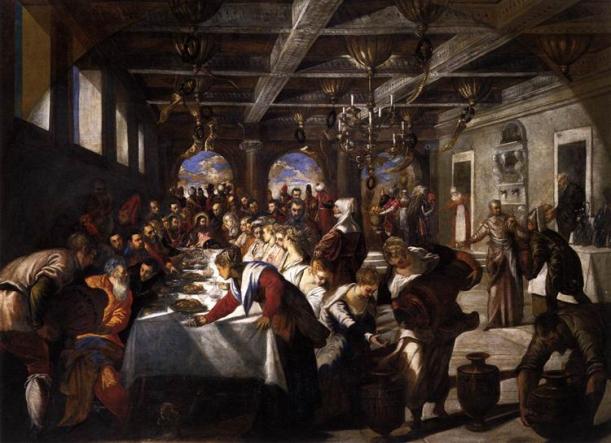 The Wedding Feast at Cana, Jacopo Tintoretto, 1561, oil on canvas, the church of Santa Maria della Salute (The Virgin Mary of Good Health), Venice, Italy.
