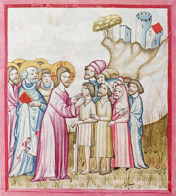 Codex Vindobonensis Palatinus 485_CuraSurdoMudo-Christ heals Deaf Mute