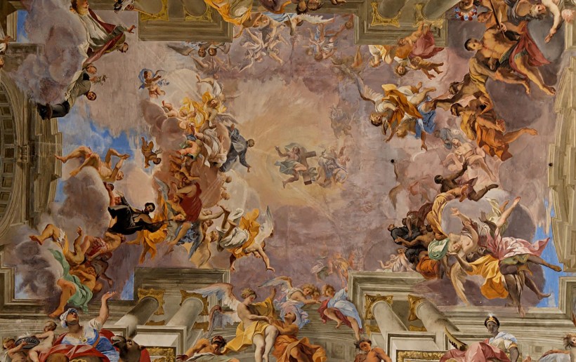 St Ignatius Loyola being welcomed into heaven by Christ, detail of nave ceiling fresco by Andrea Pozzo, c. 1685, Chiesa di Sant'Ignazio di Loyola in Campo Marzio, Rome.