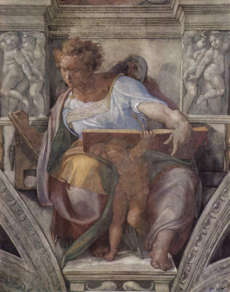 The Prophet Daniel, Michelangelo Buonarotti, c. 1508-1512, fresco, detail from the Sistine Chapel ceiling, Vatican Palace, Vatican City.